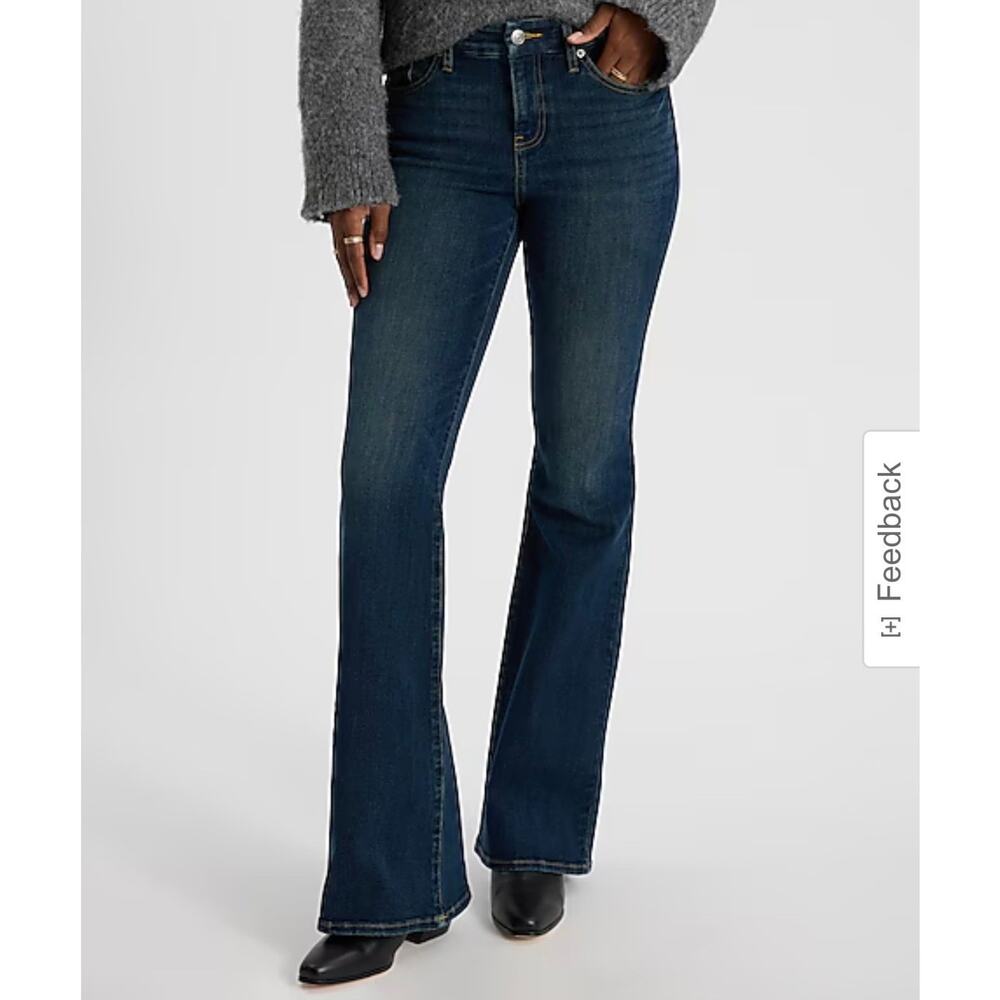 Express Mid Rise Dark Wash FlexX '70s Flare Jeans Women's Size 2/R Boho Retro